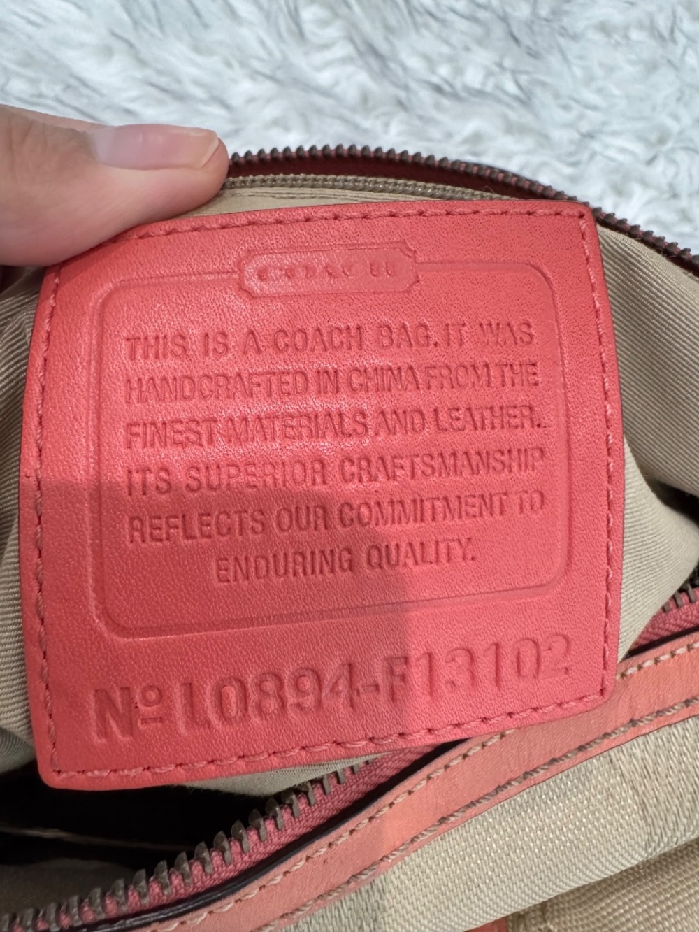 Vintage Coach Legacy Signature Canvas Turnlock Bag - Coral & Khaki - Picture 3 of 5